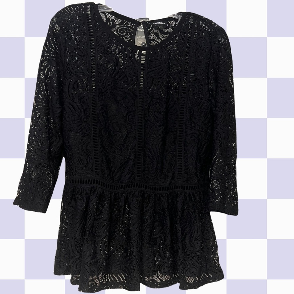 Bebe brand new with tags adorable lace shirt with ruffle detail so cute